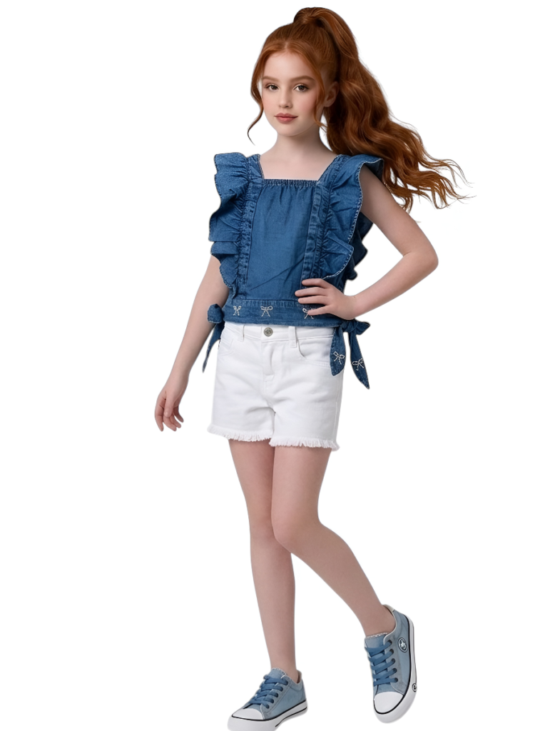 بلوزة جينز بناتي بتصميم أنيق