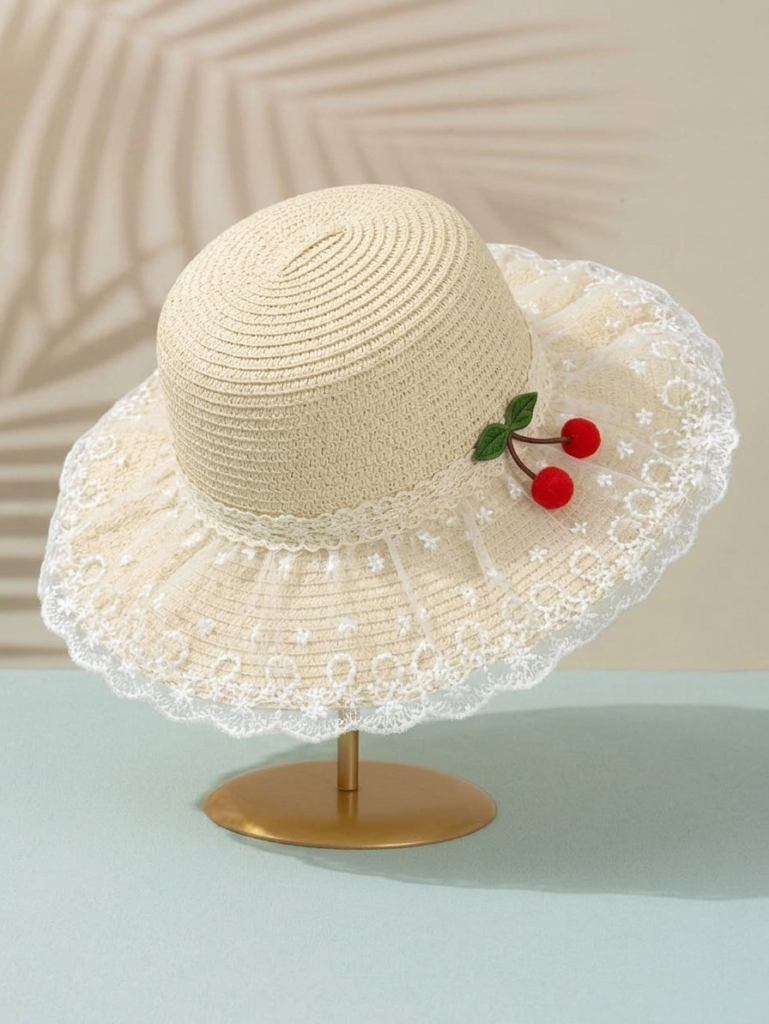 Girls' Lace Straw Sun Hat