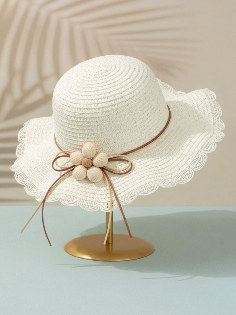 Girls' Lace Straw Sun Hat