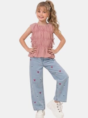 Girls' Gathered Top with Shimmer Details