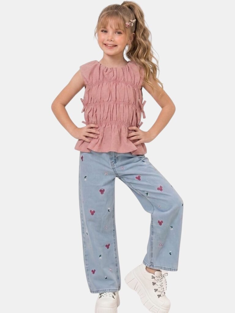 Girls' Gathered Top with Shimmer Details
