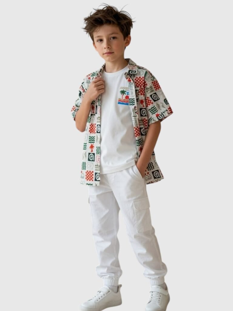 Kids Tropical Print Summer Shirt - Button-Down