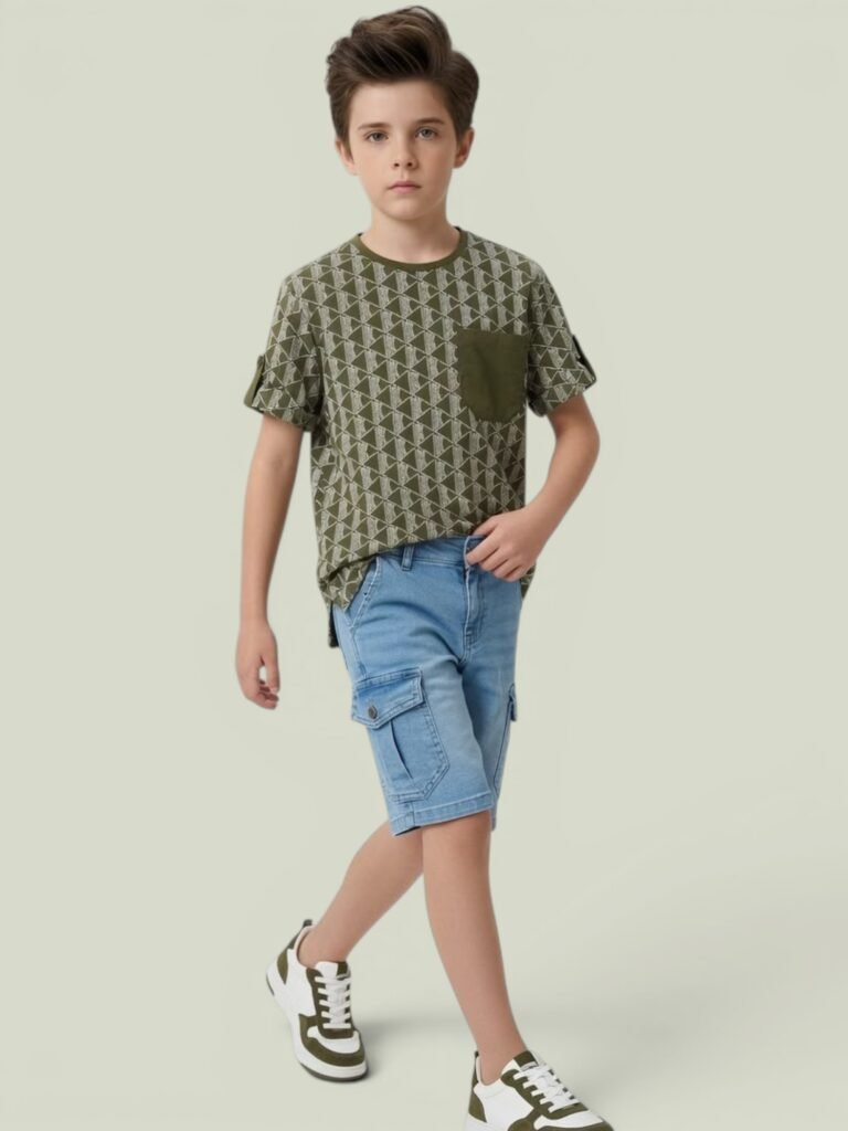 Kids Geometric Print Pocket T-Shirt