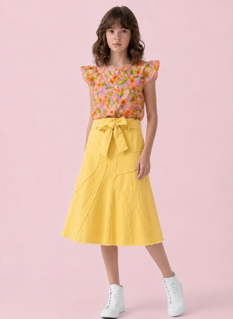 Girls' Sunny Tied-Waist Denim Skirt