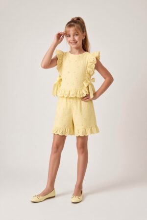 Girls' Eyelet Ruffled Sleeveless Blouse