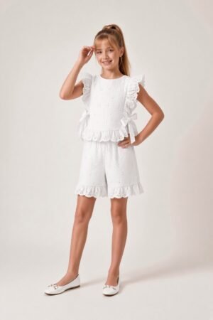 Girls' Eyelet Ruffled Hem Summer Shorts
