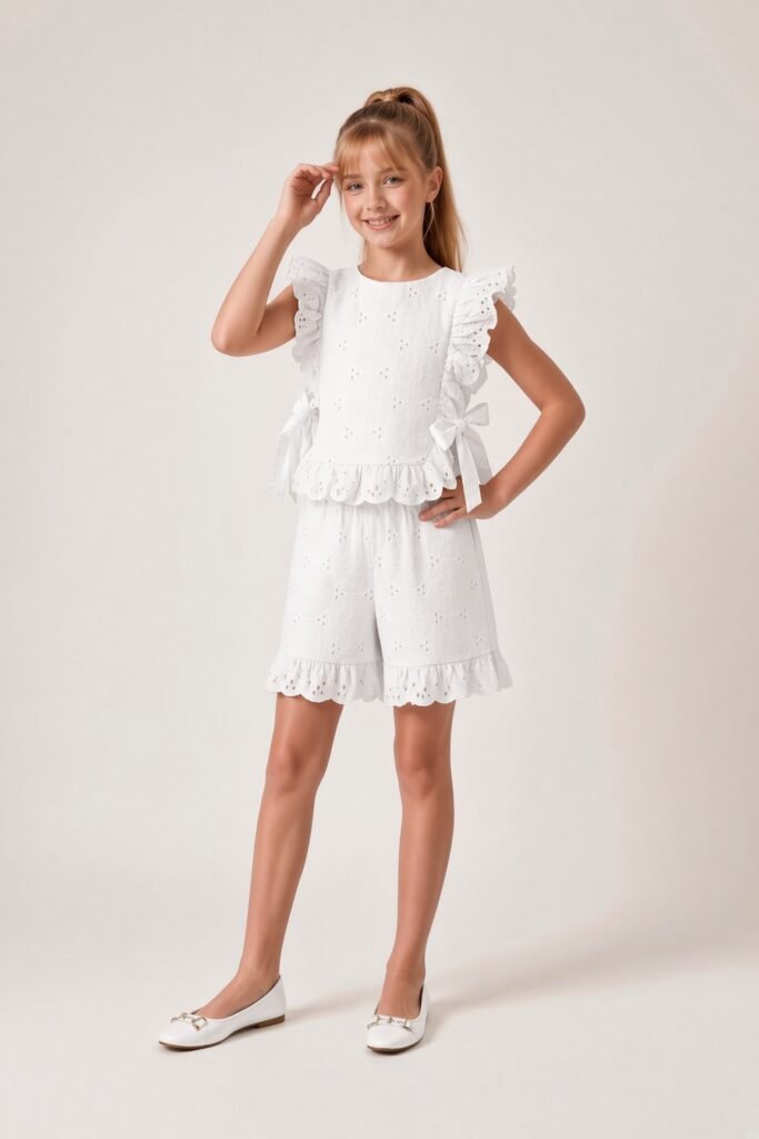 Girls' Eyelet Ruffled Hem Summer Shorts