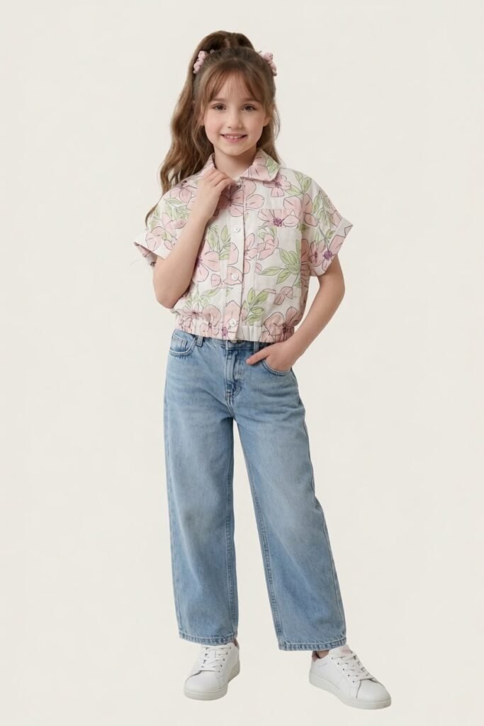 Girls' Classic Wide-Leg Denim Pants