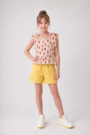 Girls' Floral Print Tie-Strap Peplum Top