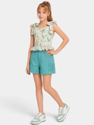 Girls' Floral Print Tie-Strap Peplum Top